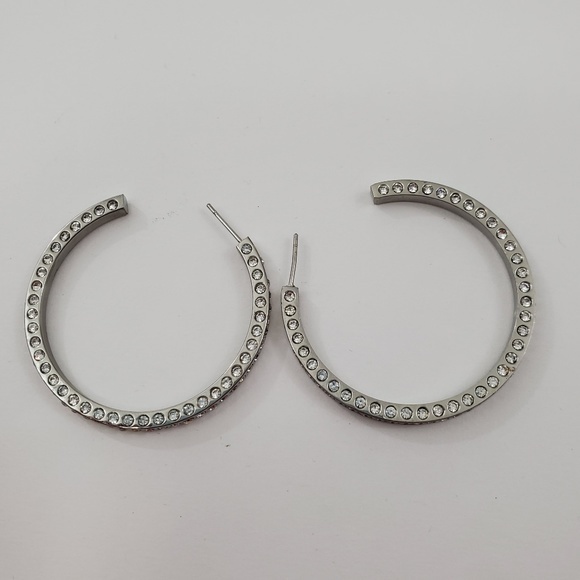 Hoop Earrings Rhinestone Silver Tone Dsmk Stainles